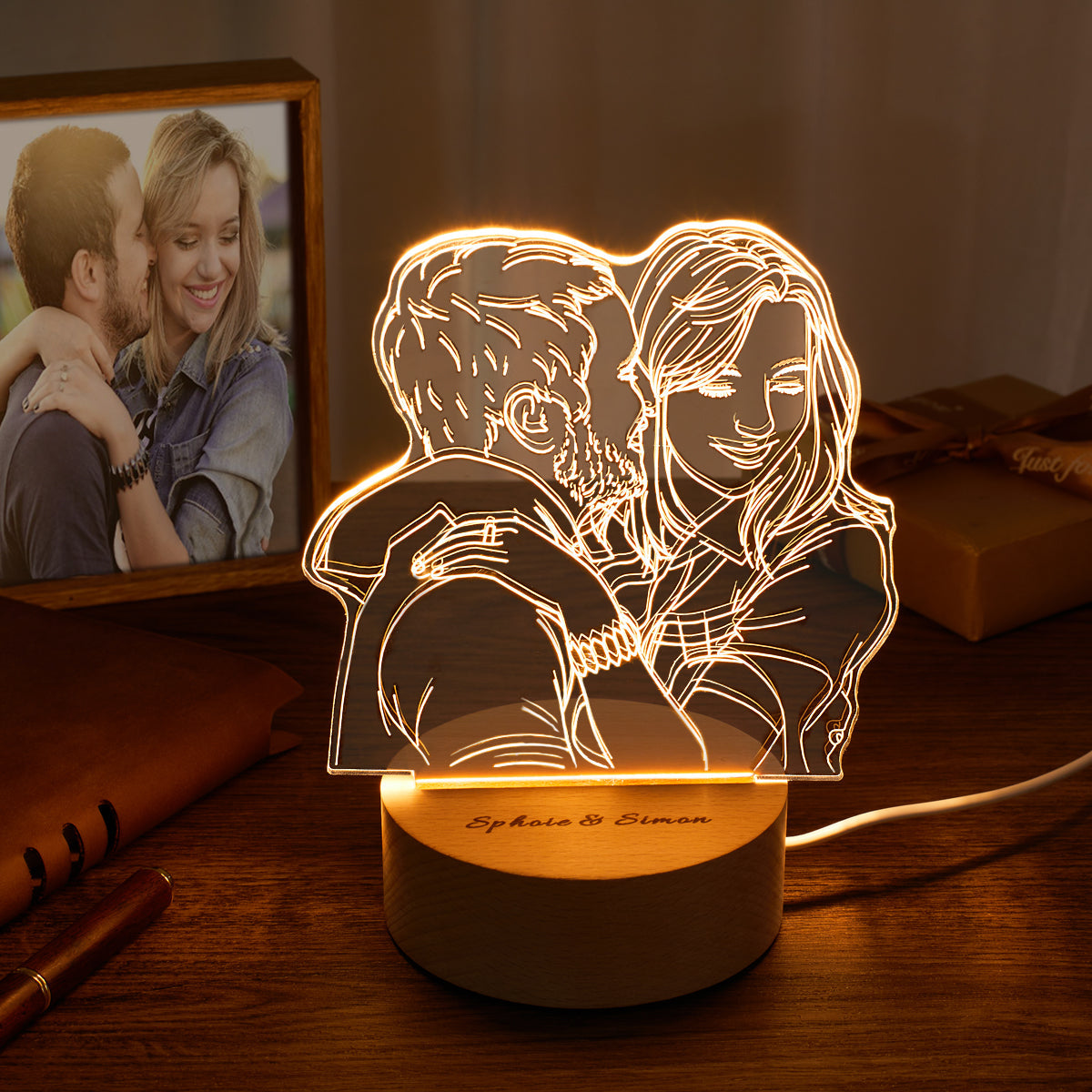 Lámpara de Acrílicio 3D Personalizada con Foto y Base de Madera