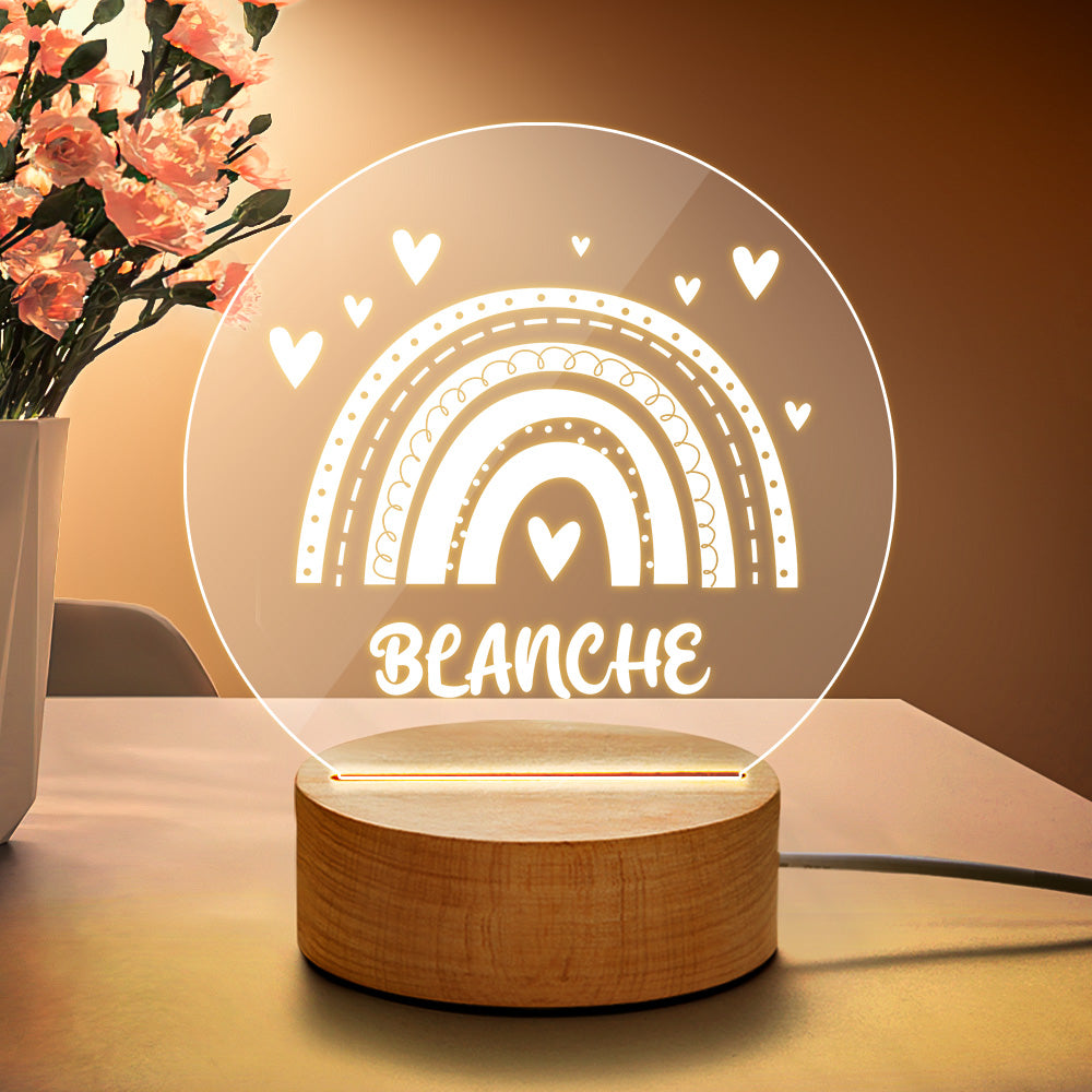 Lámpara Nocturna Personalizada con Nombre y Diseño Arcoíris para Habitación de Bebé