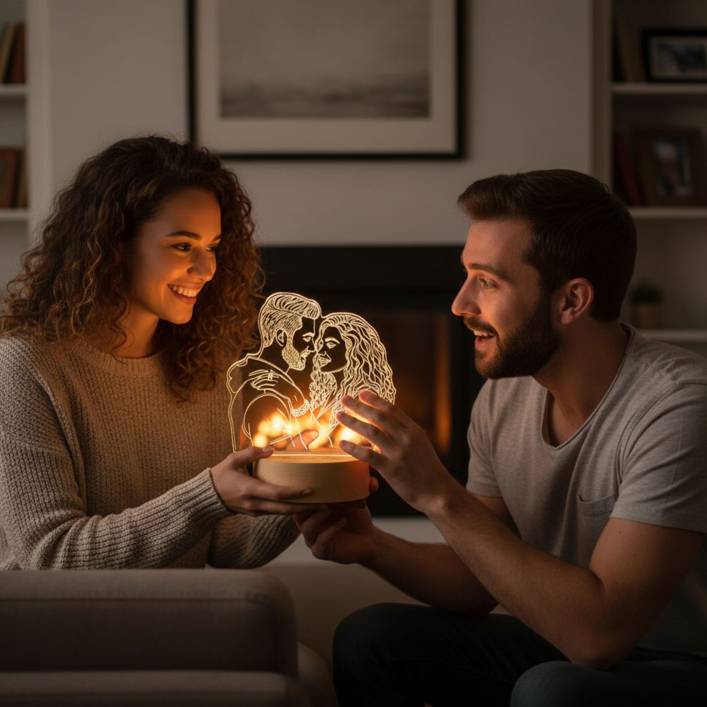 Lámpara de Acrílicio 3D Personalizada con Foto y Base de Madera