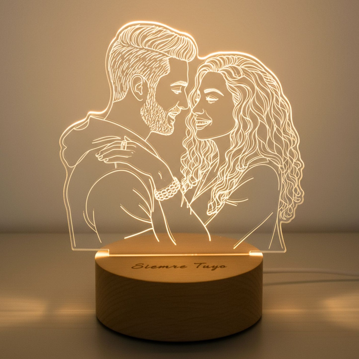 Lámpara de Acrílicio 3D Personalizada con Foto y Base de Madera