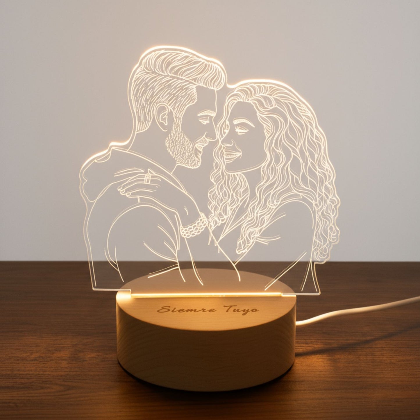 Lámpara de Acrílicio 3D Personalizada con Foto y Base de Madera