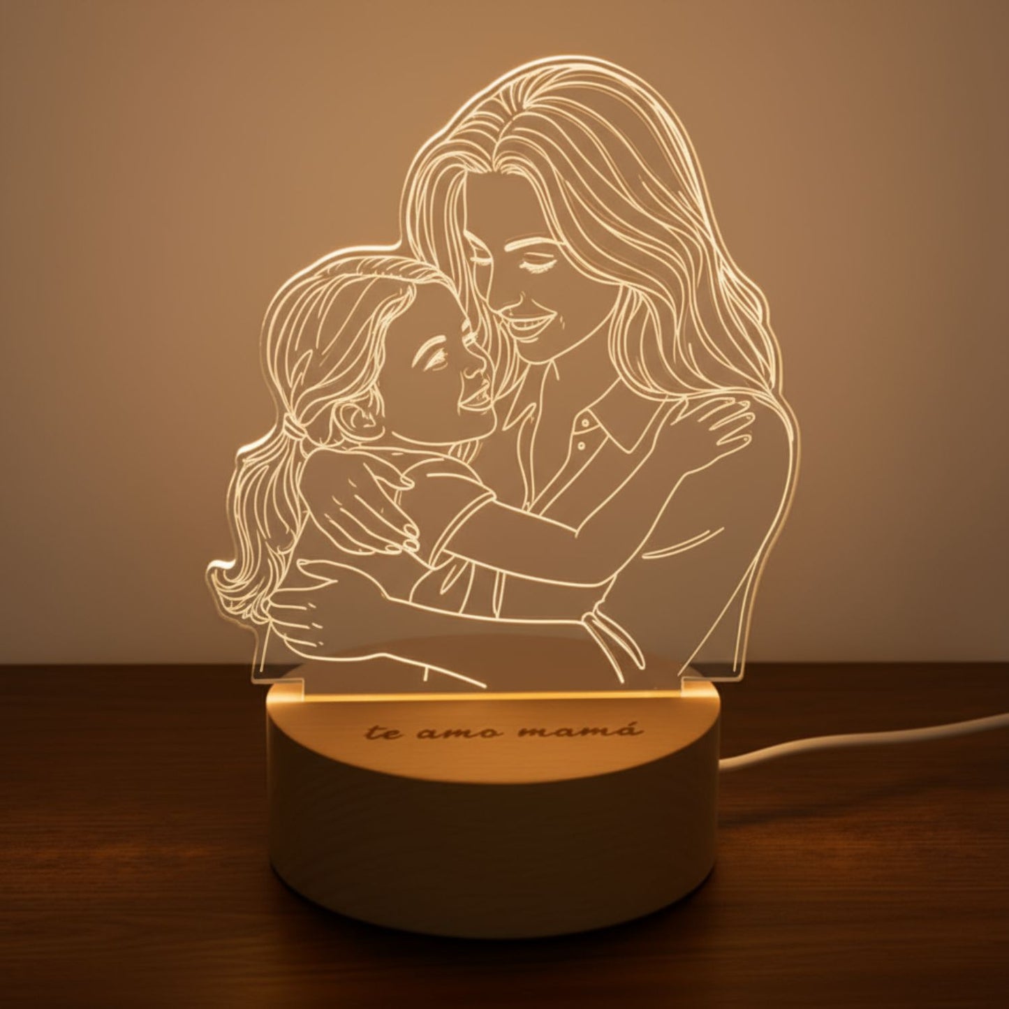 Lámpara de Acrílicio 3D Personalizada con Foto y Base de Madera