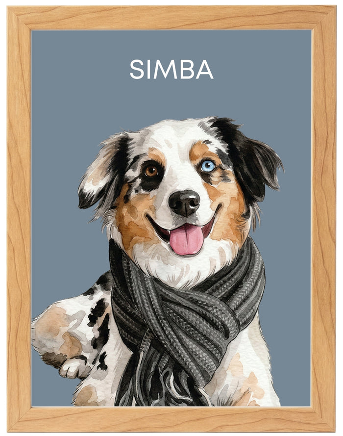 Retrato Personalizado de Mascota en Estilo Acuarela con Marco