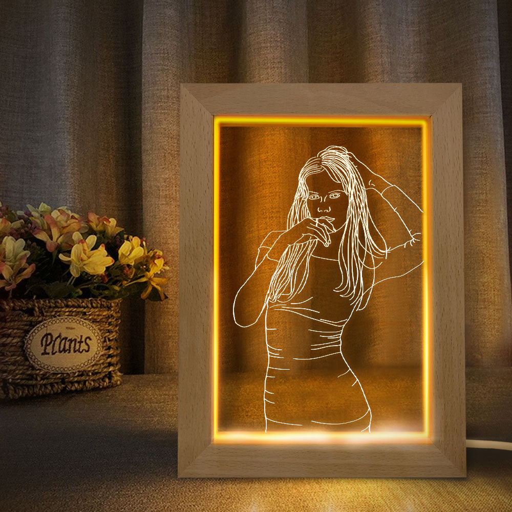 Lámpara de Acrílico Personalizada con Foto y Marco de Madera