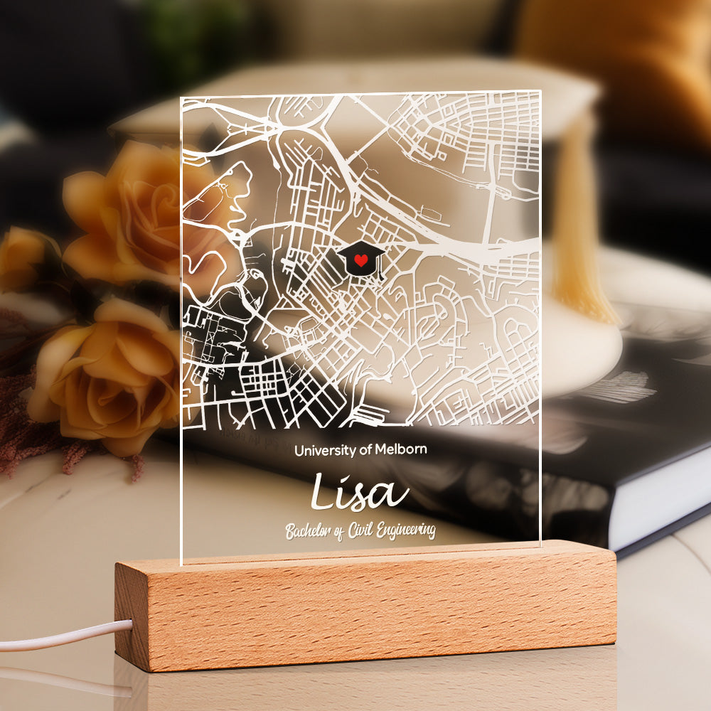 Lámpara Personalizada con Mapa Grabado – Regalo de Graduación