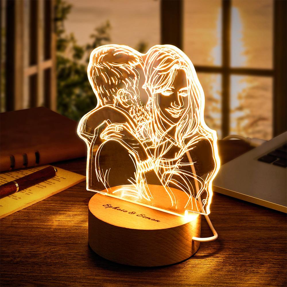 Lámpara de Acrílicio 3D Personalizada con Foto y Base de Madera