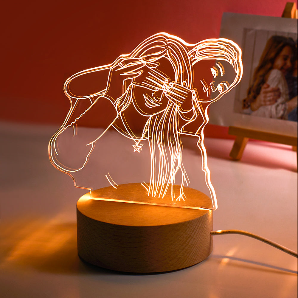 Lámpara de Acrílicio 3D Personalizada con Foto y Base de Madera