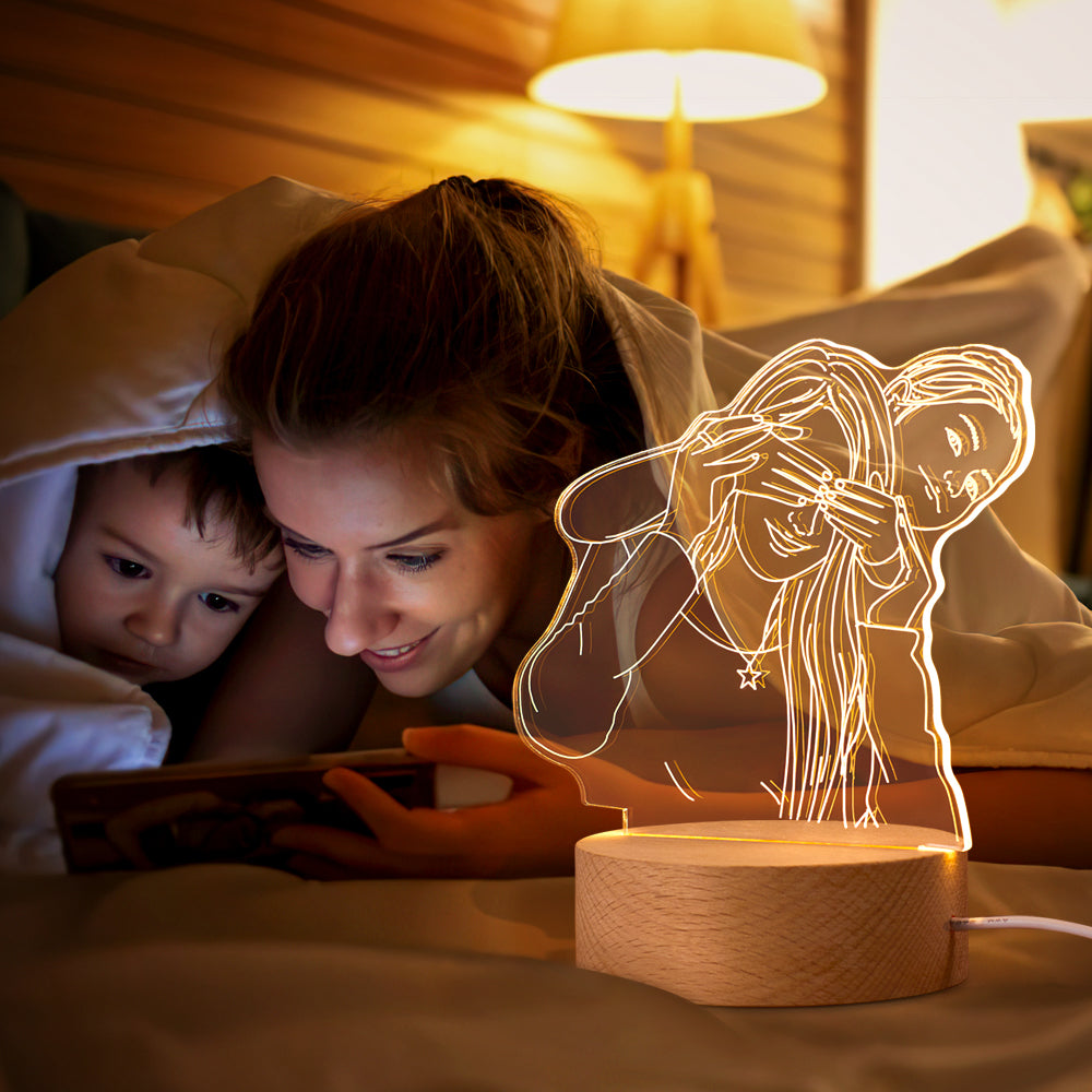 Lámpara de Acrílicio 3D Personalizada con Foto y Base de Madera
