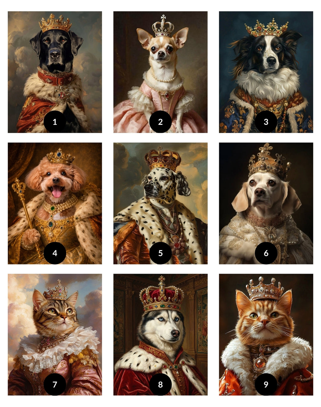 Retrato Personalizado de Mascota Estilo Realeza – Cuadro Enmarcado