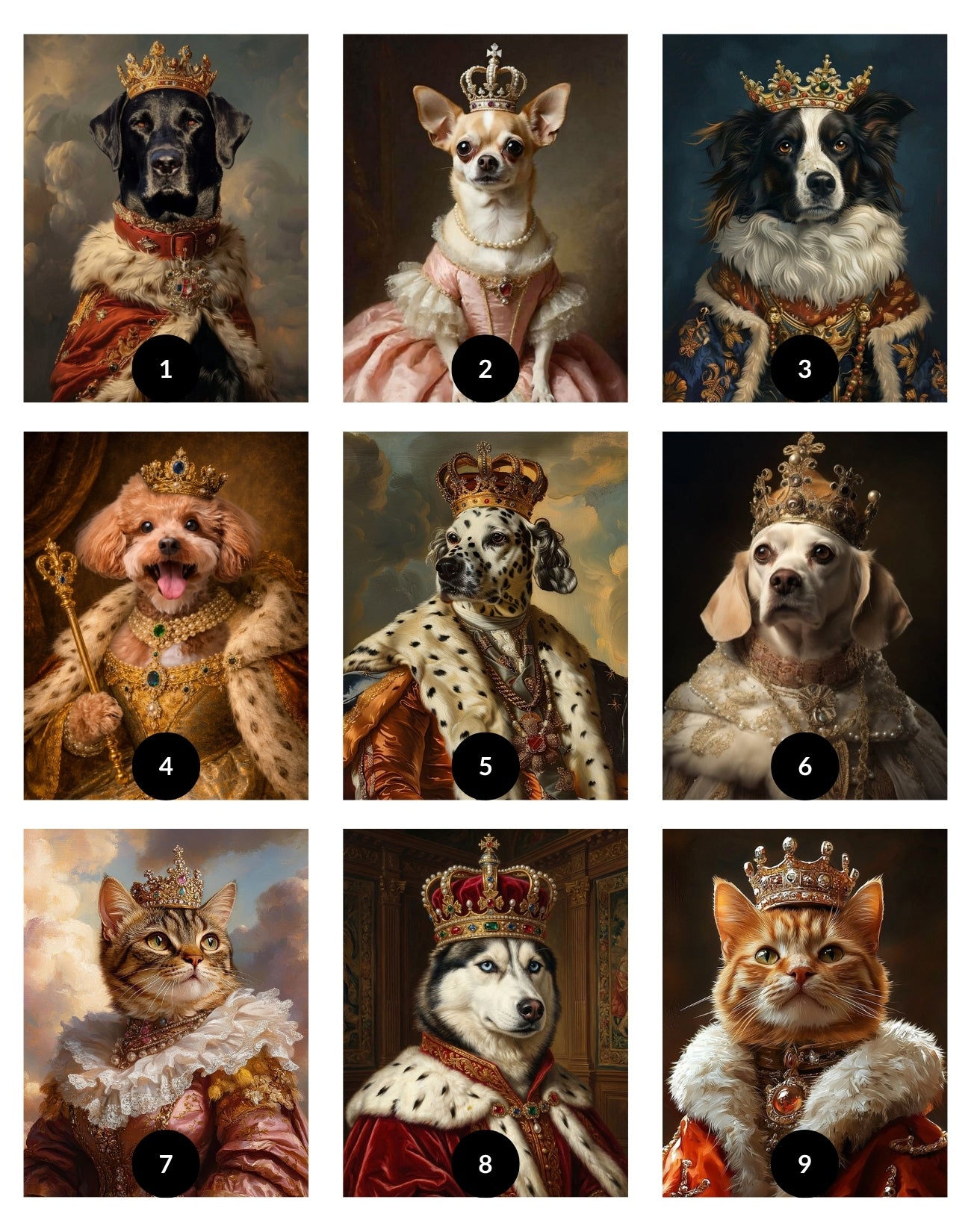 Retrato Personalizado de Mascota Estilo Realeza – Cuadro Enmarcado