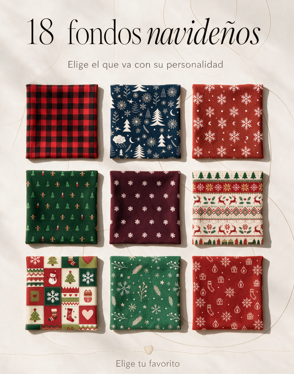 Fondos navideños para la frazada con retrato de mascota: cuadros rojos, pinos, copos de nieve y renos