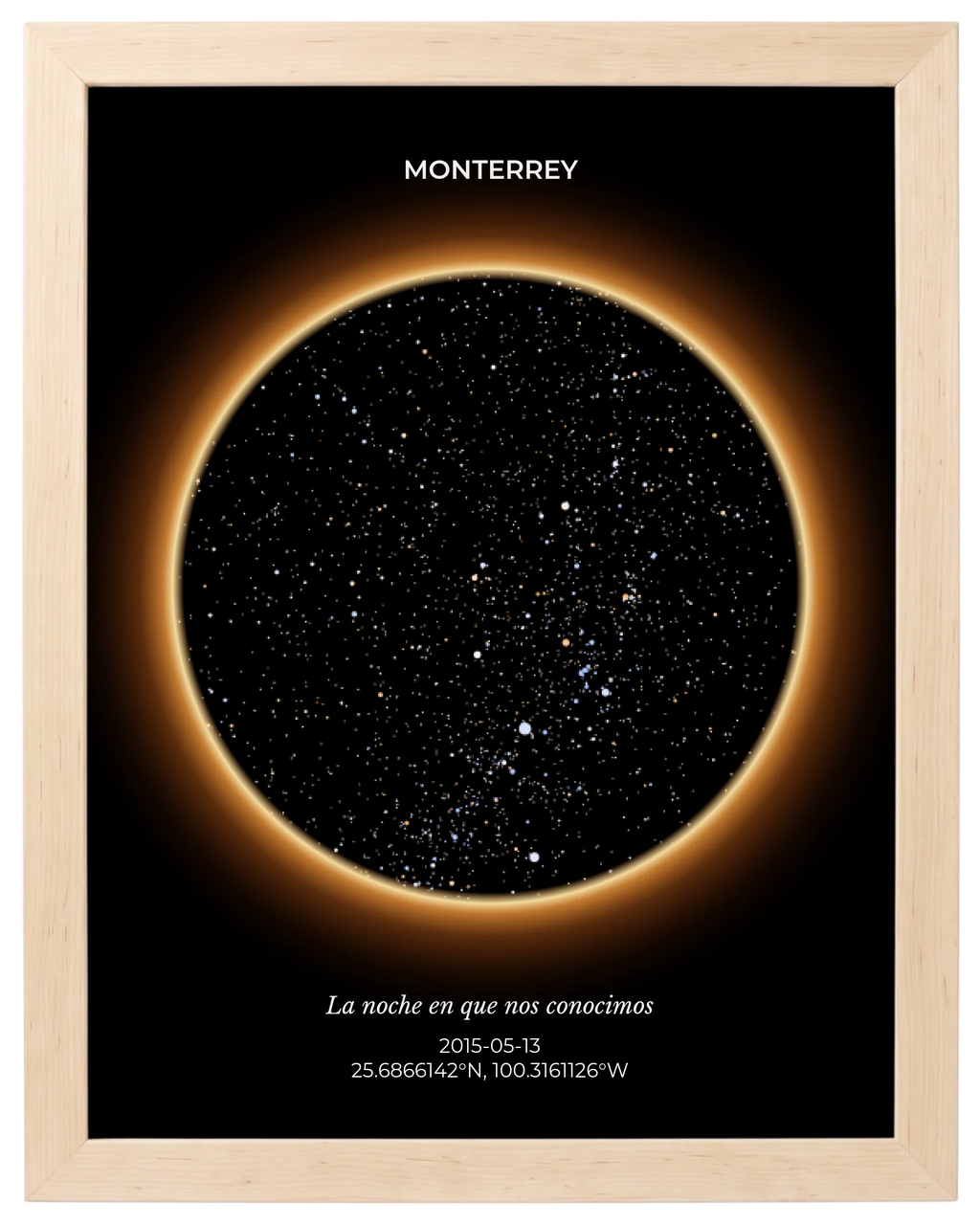 Eclipse, mapa estelar personalizado con marco maple