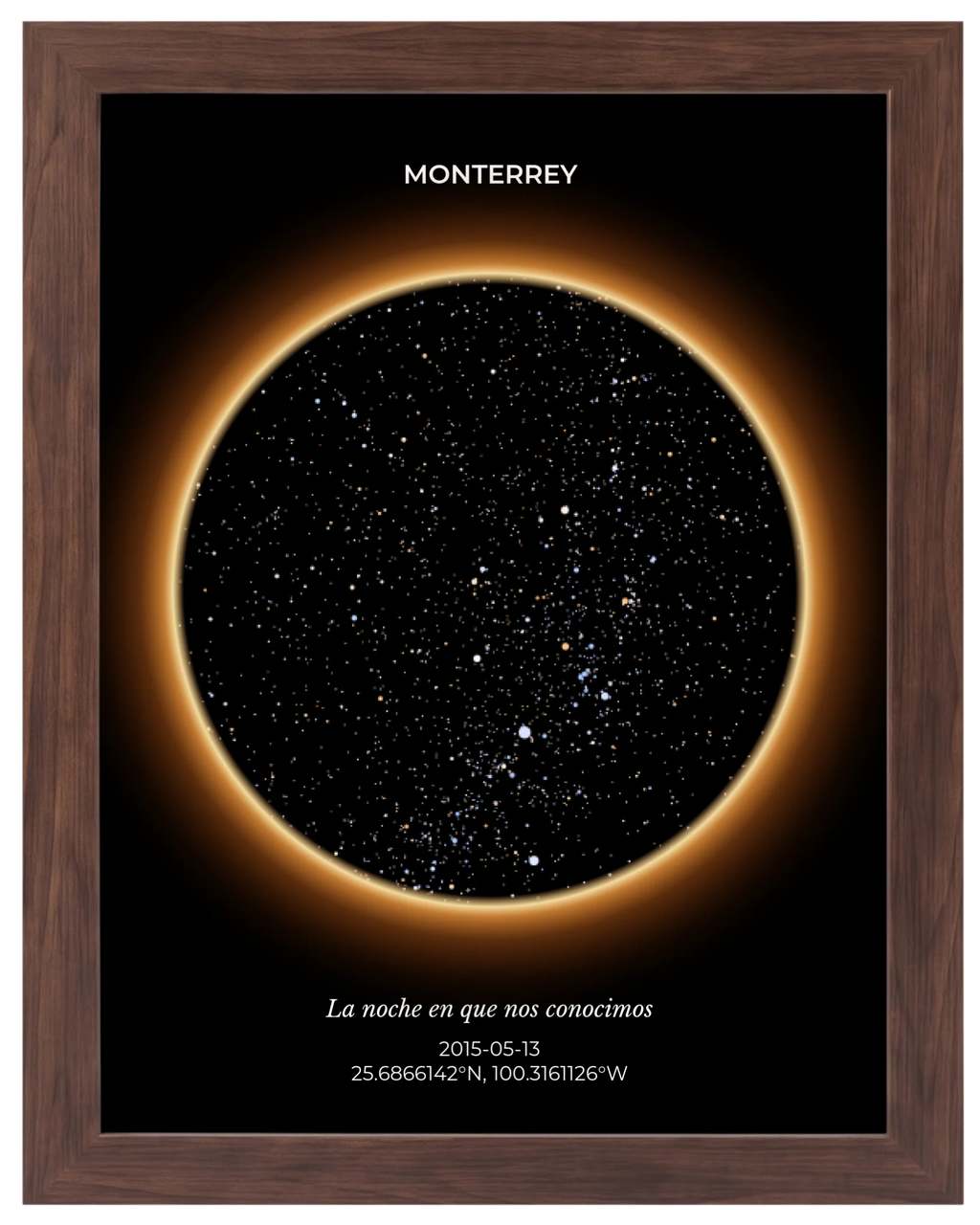 Eclipse, mapa estelar personalizado con marco nogal