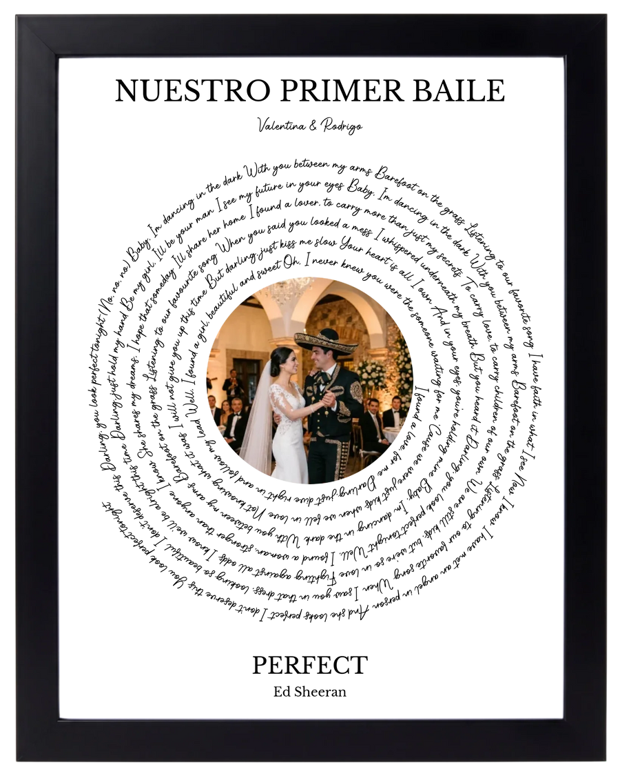 Nuestra Canción, cuadro de canción con foto y marco negro