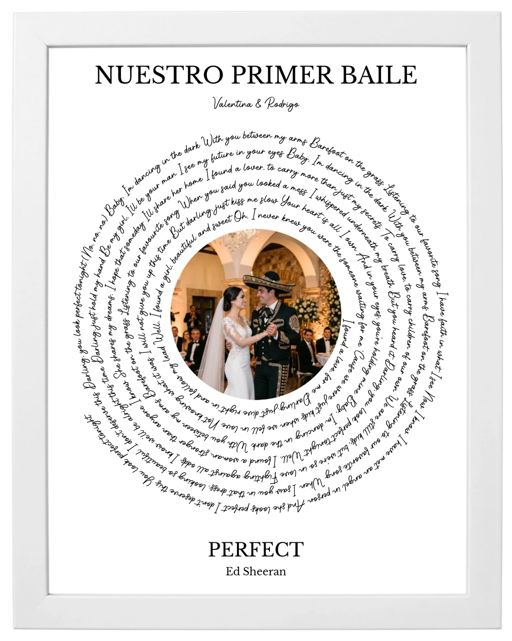 Nuestra Canción, cuadro de canción con foto y marco blanco