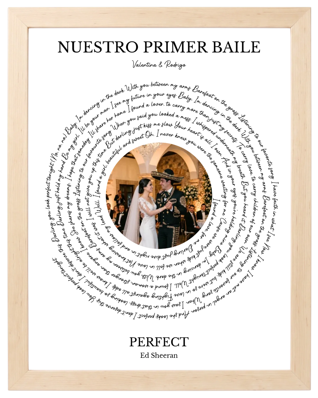 Nuestra Canción, cuadro de canción con foto y marco maple