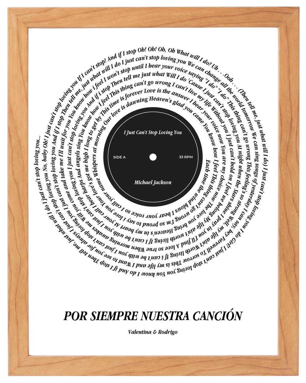 Lado A, cuadro de canción estilo vinilo con marco haya