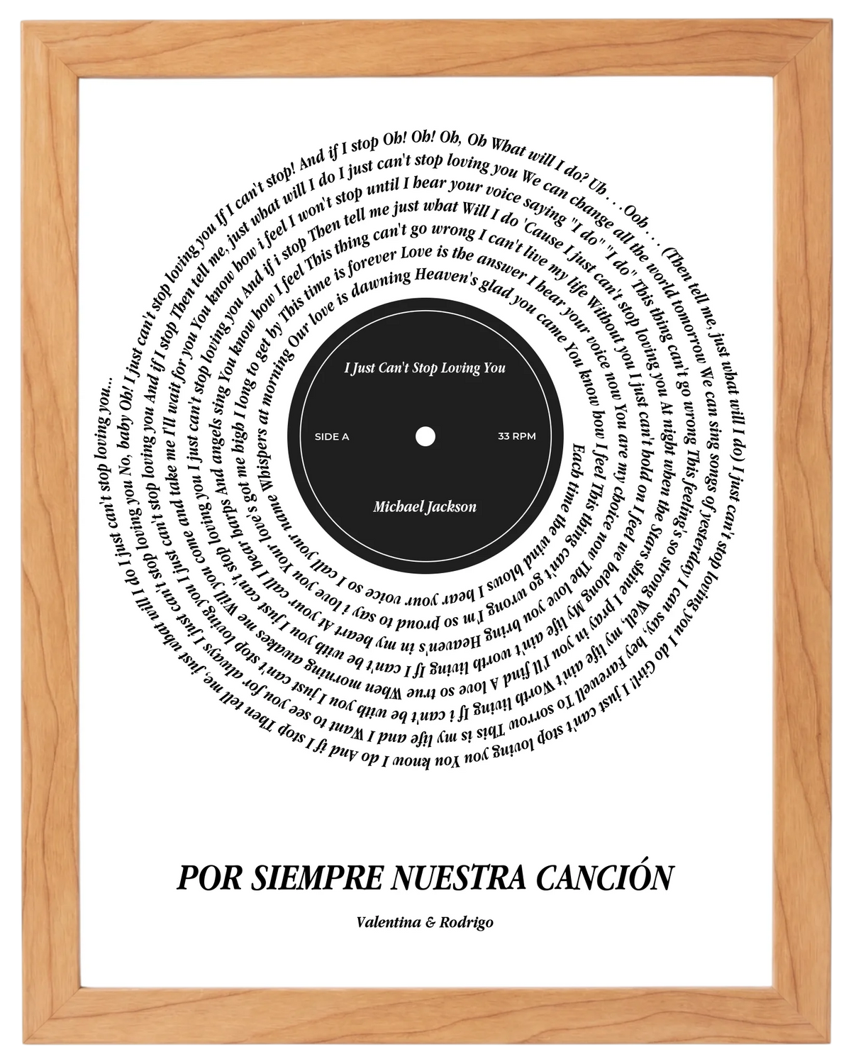 Lado A, cuadro de canción estilo vinilo con marco haya