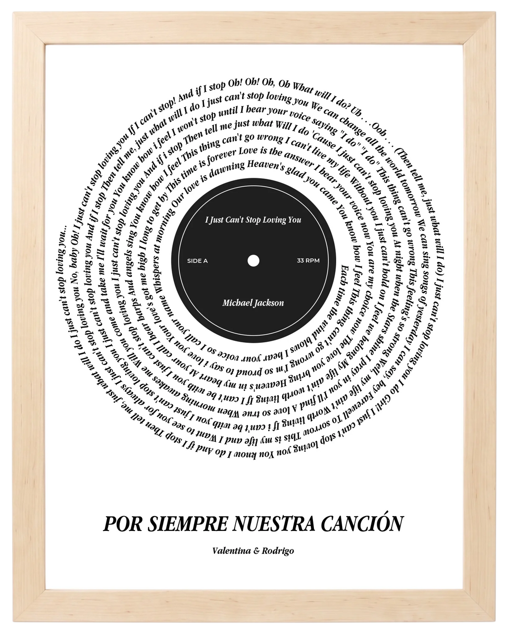 Lado A, cuadro de canción estilo vinilo con marco maple