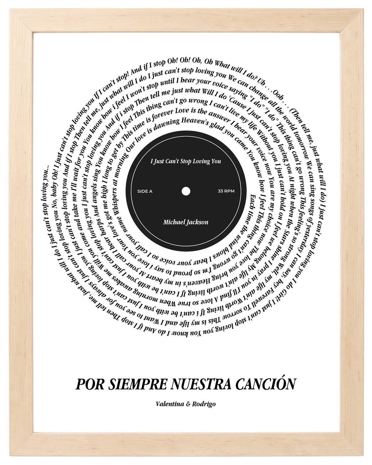 Lado A, cuadro de canción estilo vinilo con marco maple