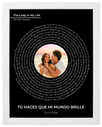 Nuestra Melodía, cuadro de canción con foto y frase, marco blanco