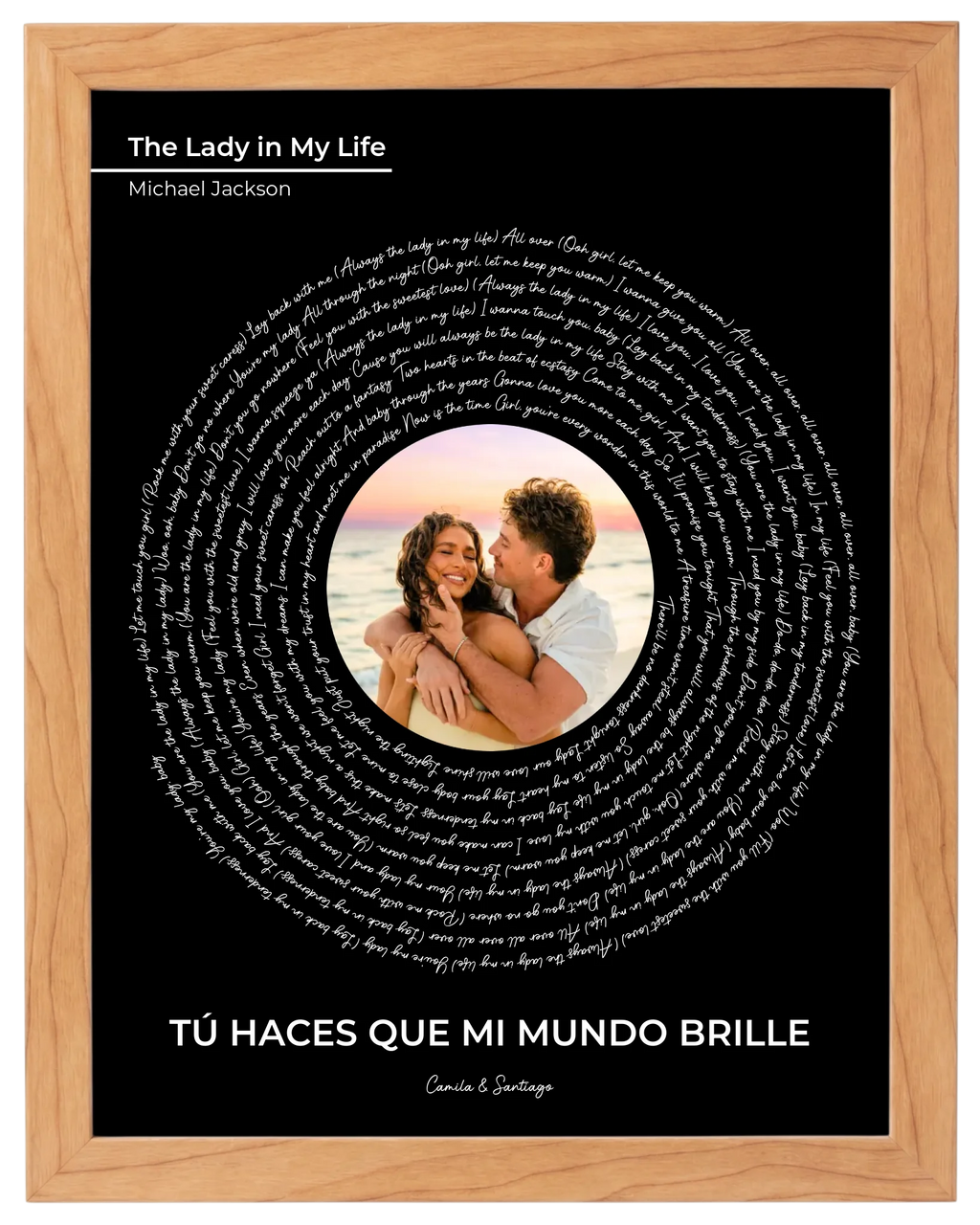 Nuestra Melodía, cuadro de canción con foto y frase, marco haya