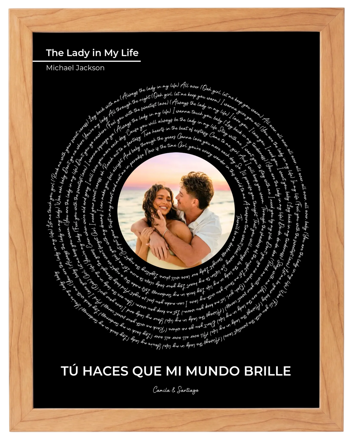 Nuestra Melodía, cuadro de canción con foto y frase, marco haya