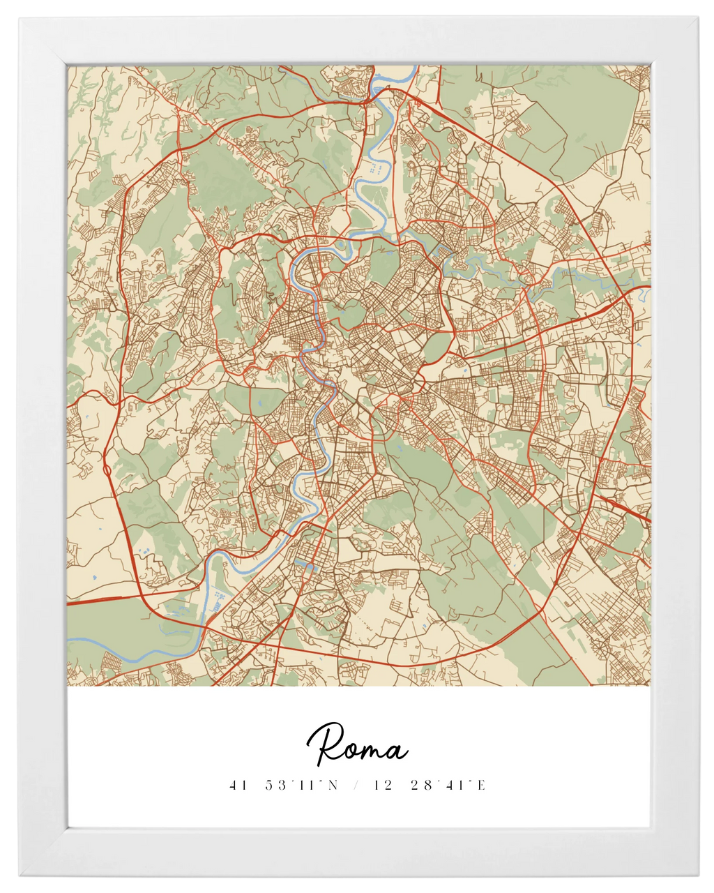 Coordenadas del Corazón, mapa de ciudad con coordenadas y marco blanco
