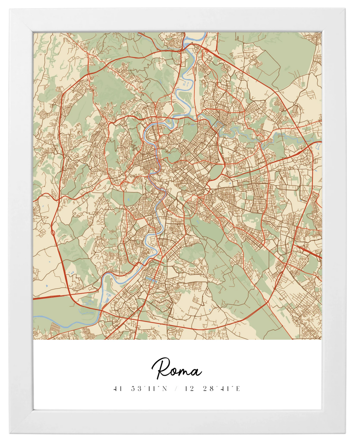Coordenadas del Corazón, mapa de ciudad con coordenadas y marco blanco