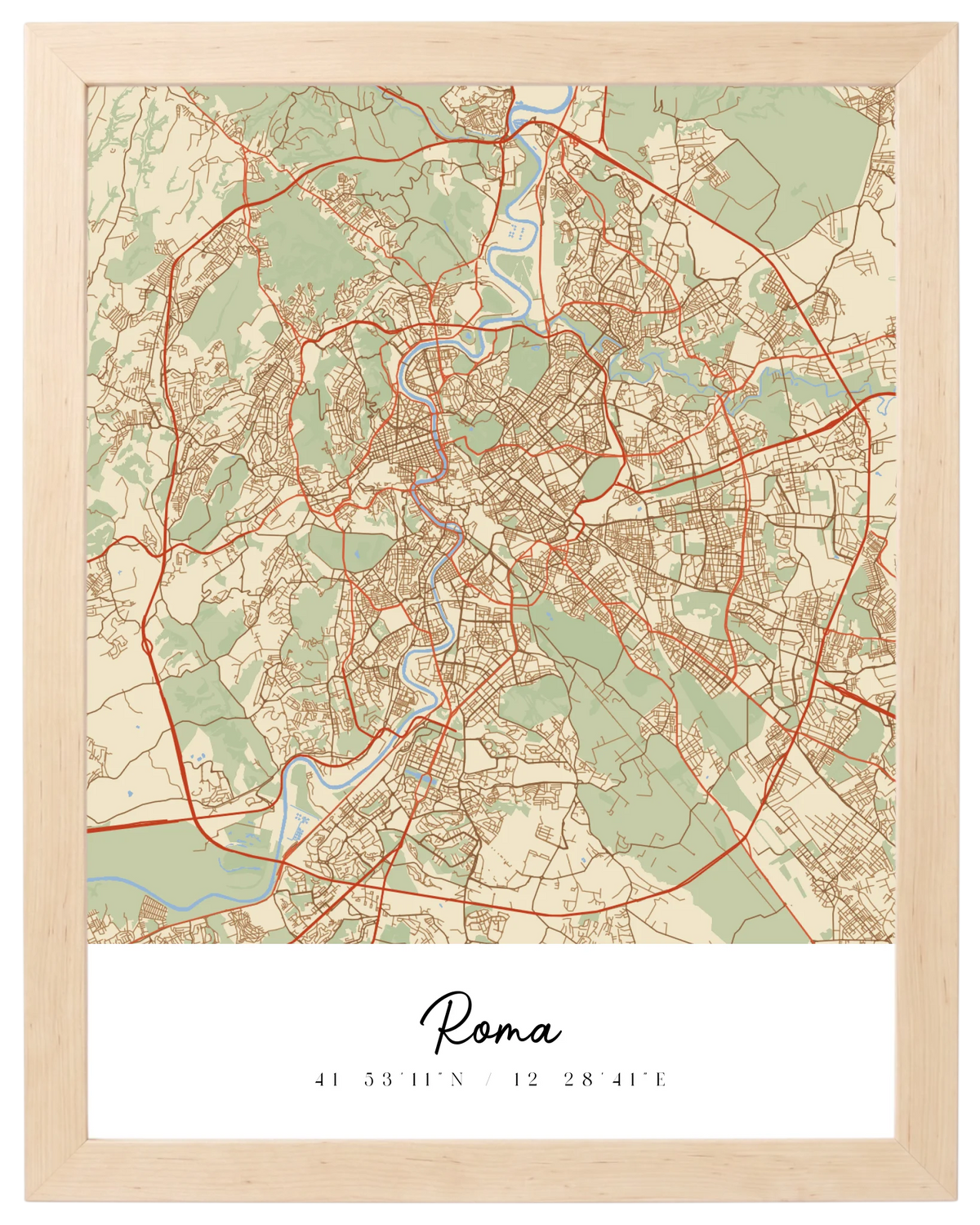 Coordenadas del Corazón, mapa de ciudad con coordenadas y marco maple