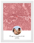 Ciudad y Recuerdo, mapa de ciudad con foto y marco blanco
