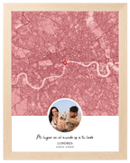 Ciudad y Recuerdo, mapa de ciudad con foto y marco maple