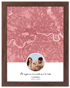 Ciudad y Recuerdo, mapa de ciudad con foto y marco nogal