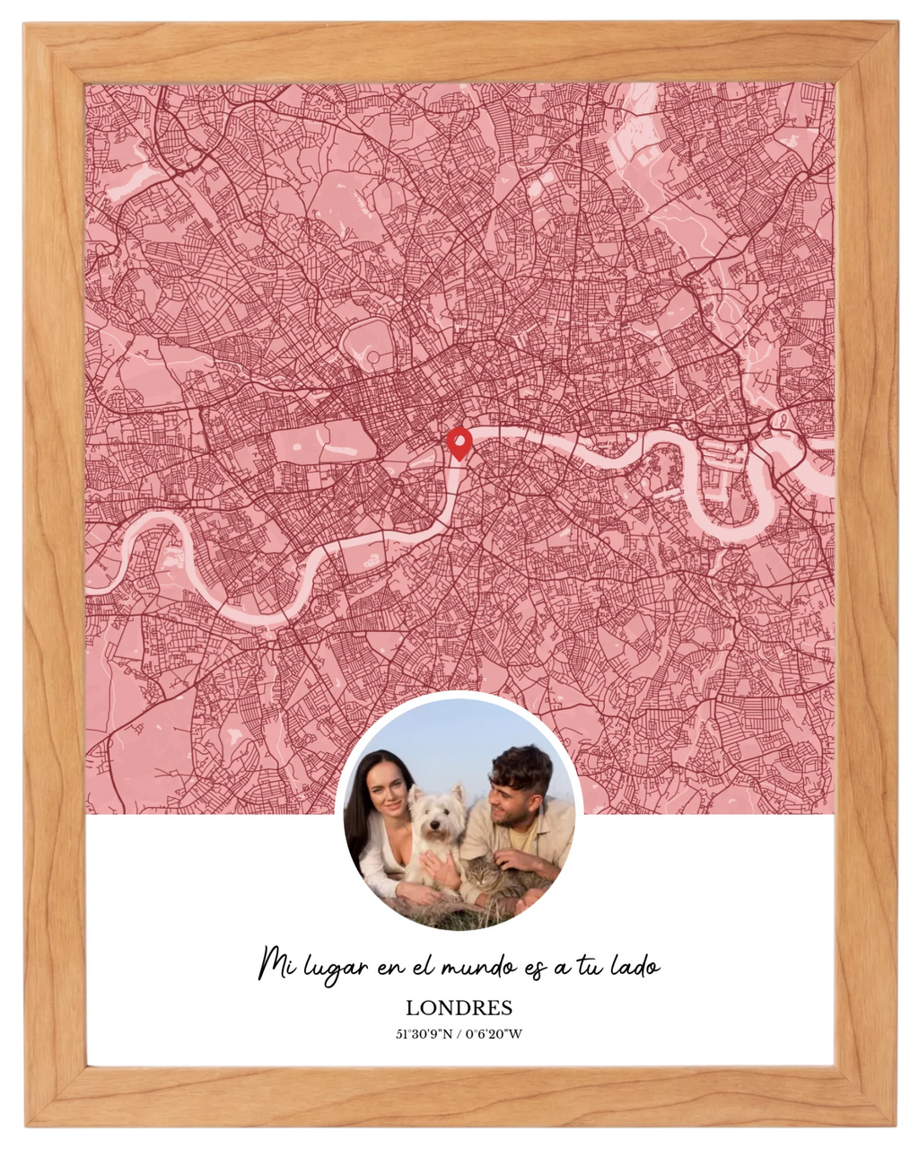 Ciudad y Recuerdo, mapa de ciudad con foto y marco haya