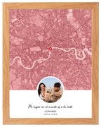 Ciudad y Recuerdo, mapa de ciudad con foto y marco haya