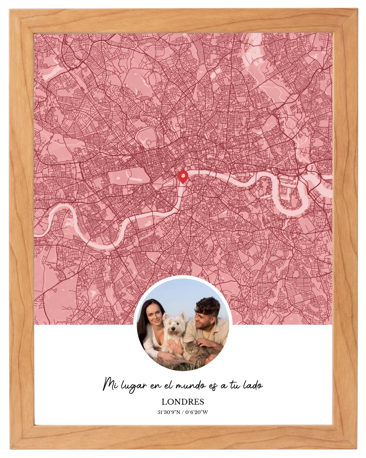 Ciudad y Recuerdo, mapa de ciudad con foto y marco haya