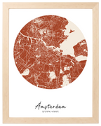 Órbita Urbana, mapa de ciudad circular con marco maple