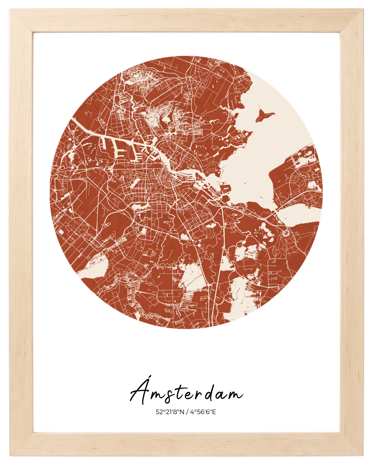 Órbita Urbana, mapa de ciudad circular con marco maple
