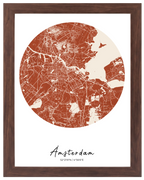 Órbita Urbana, mapa de ciudad circular con marco nogal