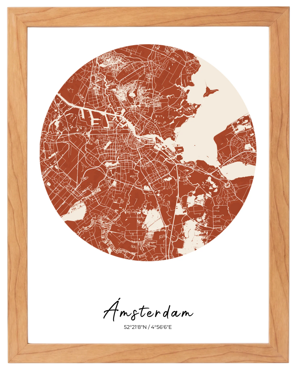Órbita Urbana, mapa de ciudad circular con marco haya