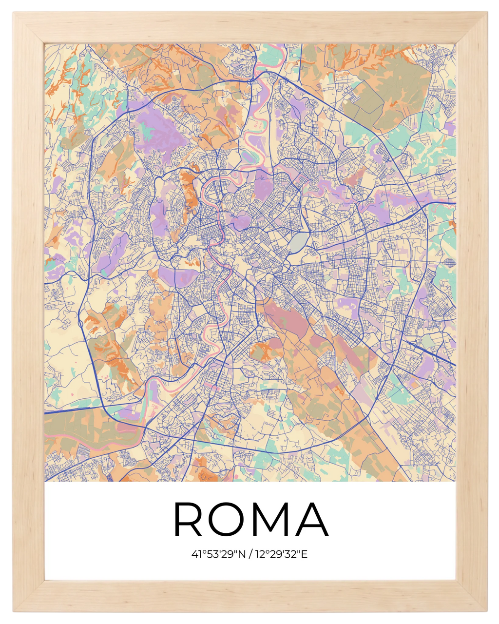 Nuestra Ciudad, mapa de ciudad personalizado con marco maple