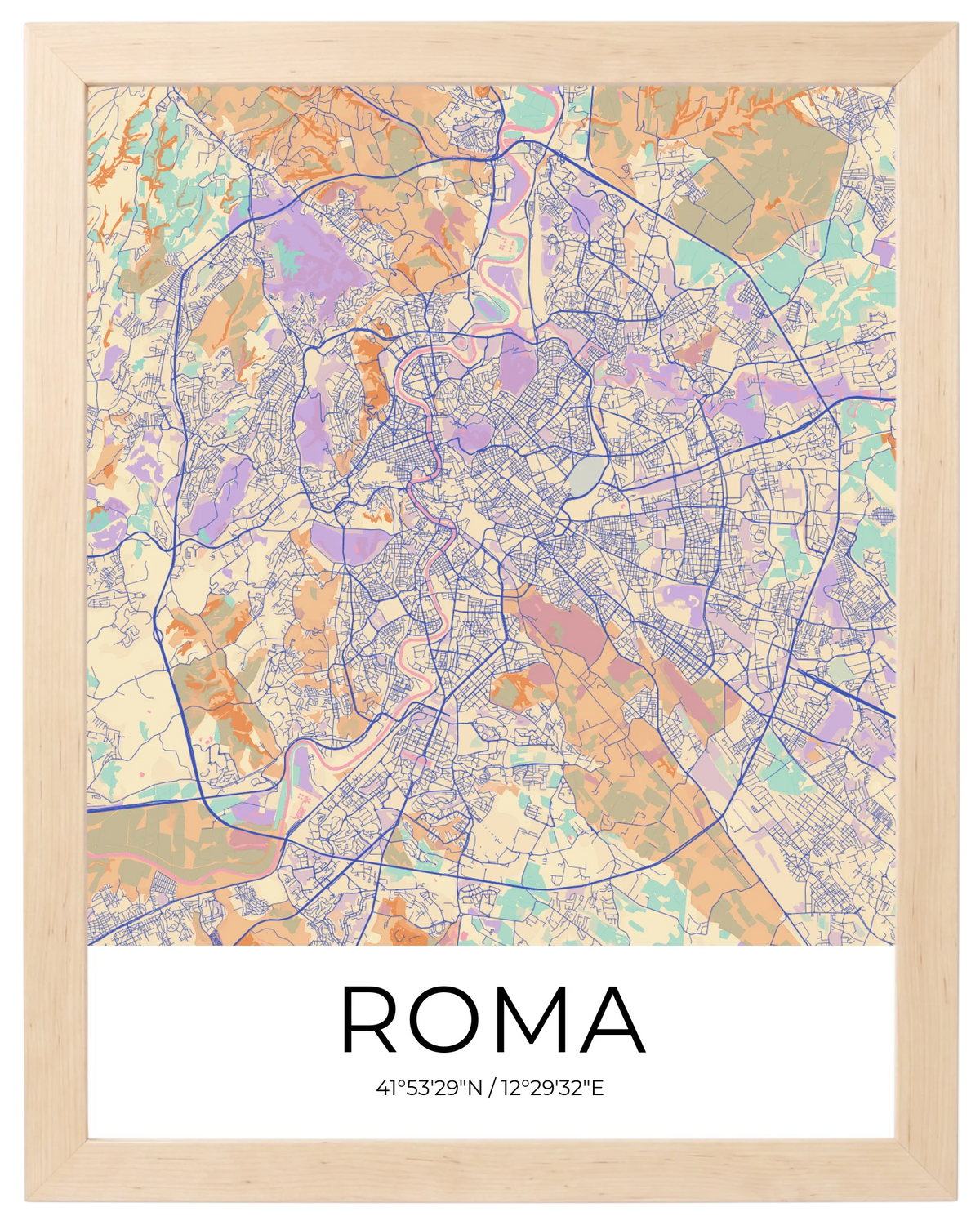 Nuestra Ciudad, mapa de ciudad personalizado con marco maple