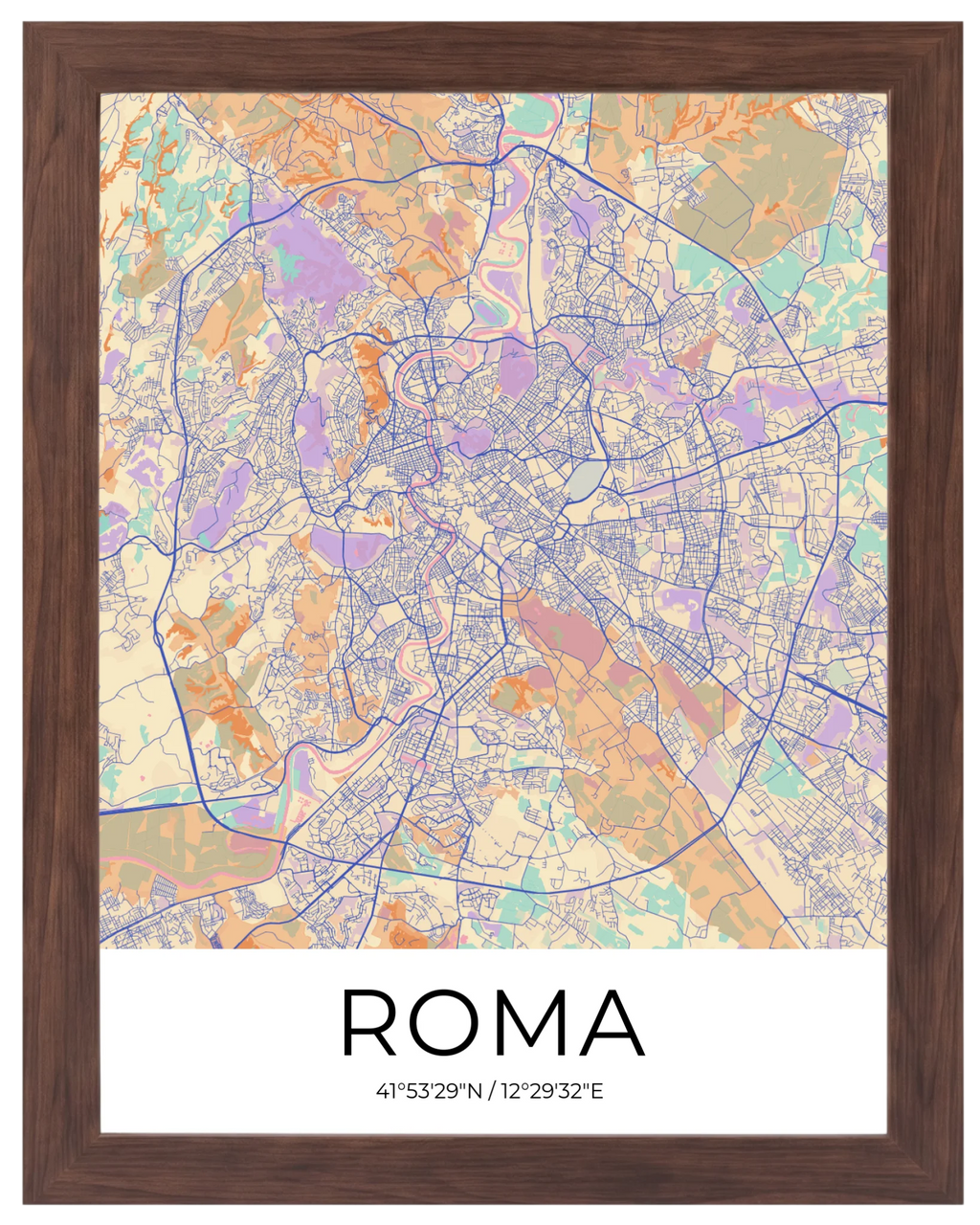 Nuestra Ciudad, mapa de ciudad personalizado con marco nogal
