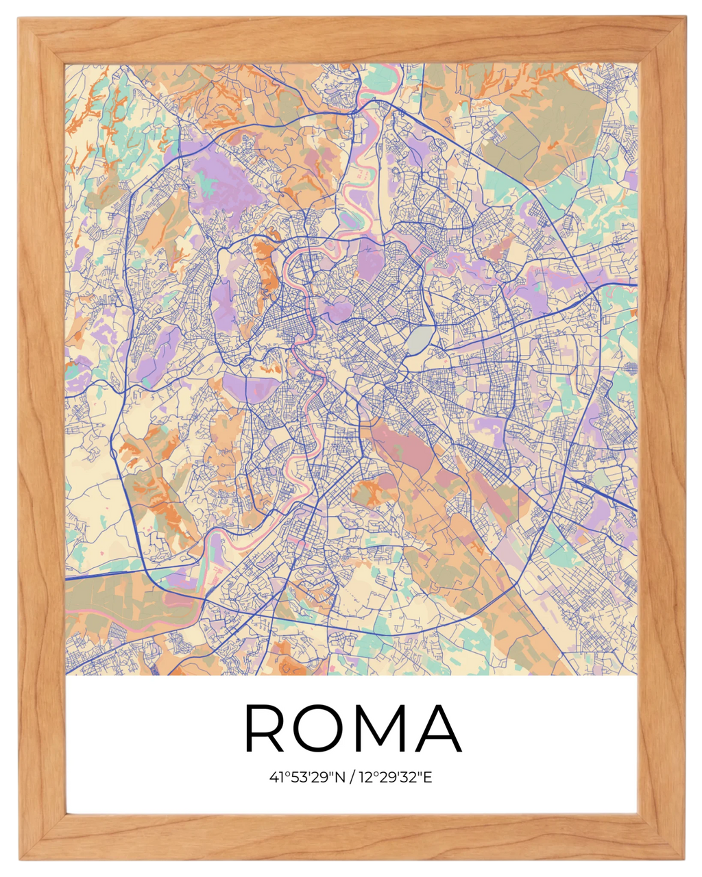 Nuestra Ciudad, mapa de ciudad personalizado con marco haya