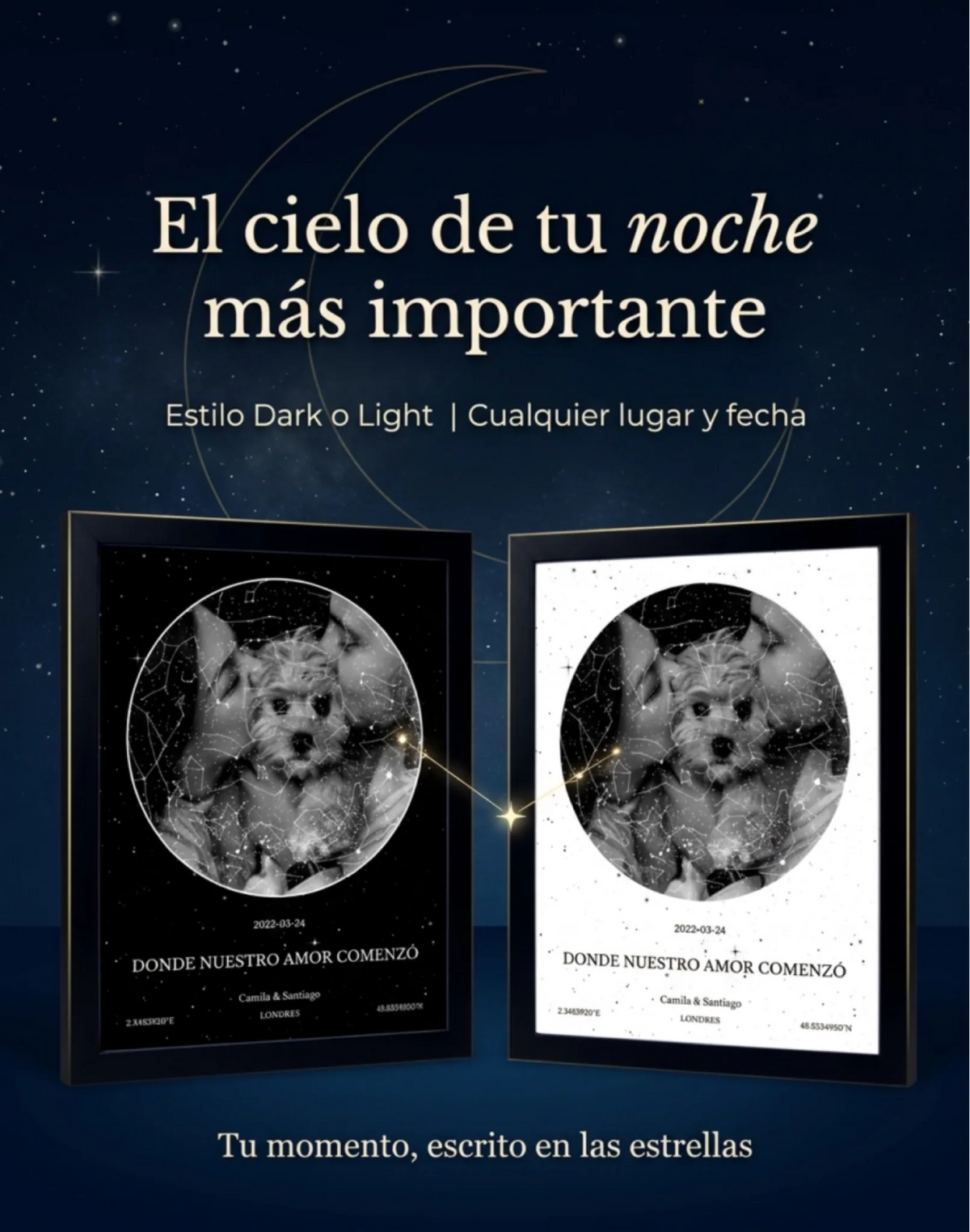 Recuerdo Estelar, mapa de estrellas con foto: vista 2