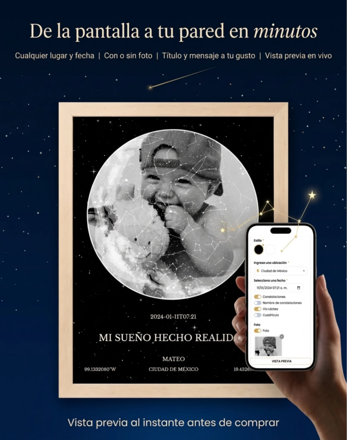 Recuerdo Estelar, mapa de estrellas con foto: vista 3