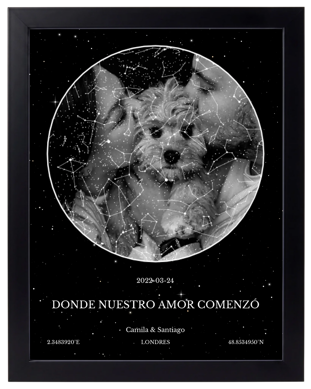 Recuerdo Estelar, mapa de estrellas con foto y marco negro