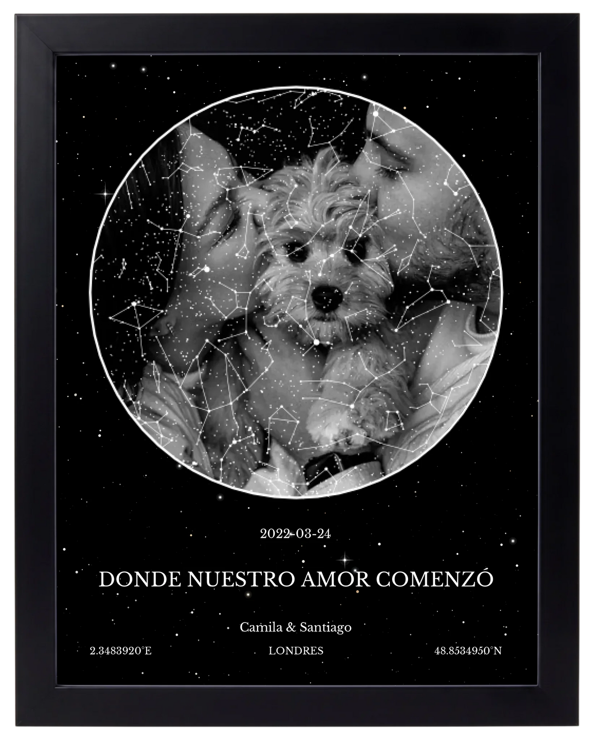 Recuerdo Estelar, mapa de estrellas con foto y marco negro