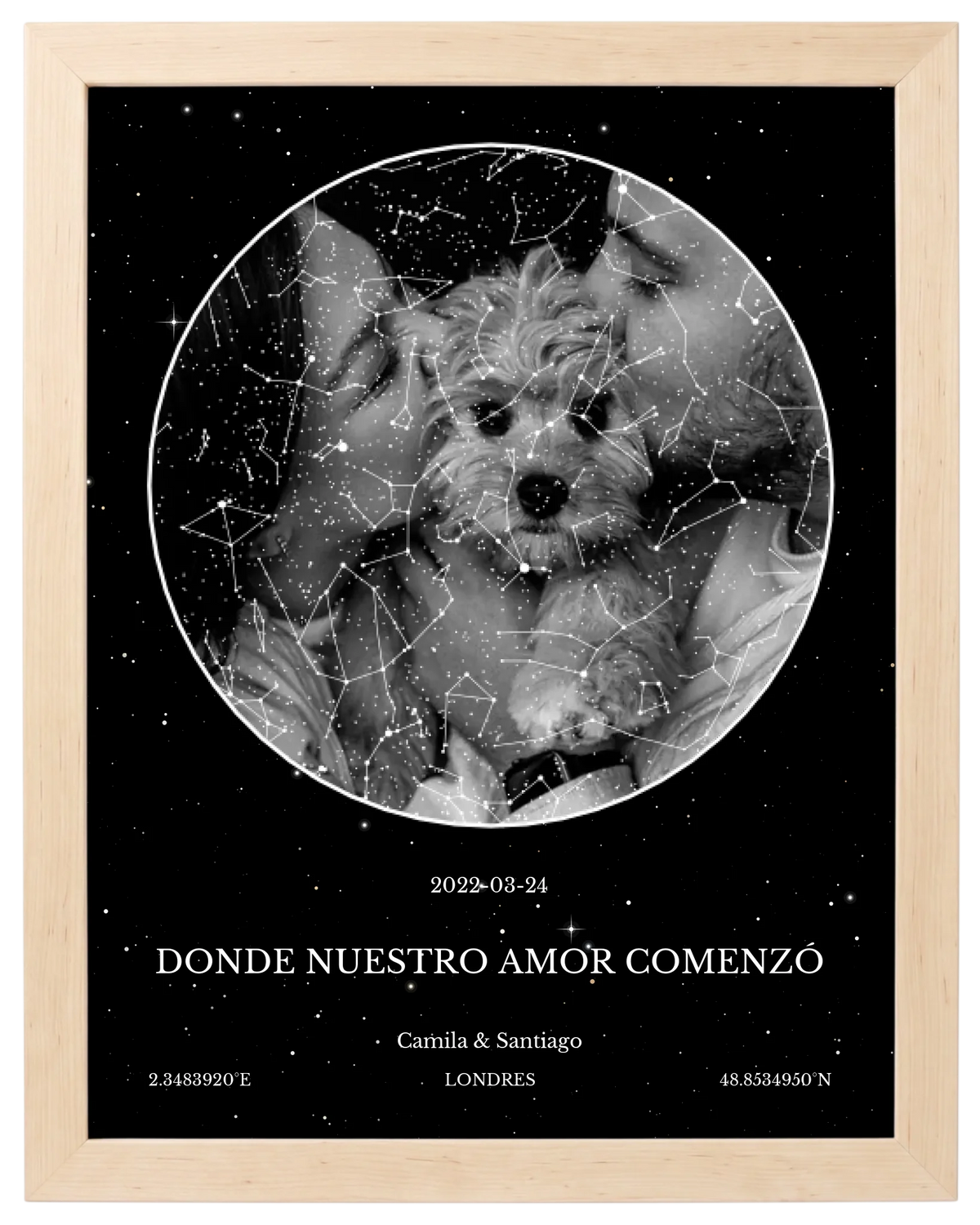 Recuerdo Estelar, mapa de estrellas con foto y marco maple