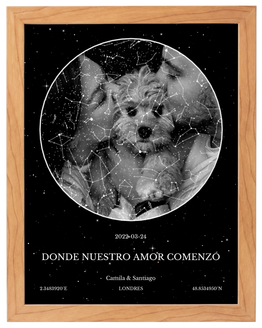 Recuerdo Estelar, mapa de estrellas con foto y marco haya
